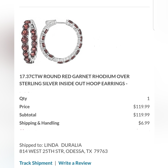 EARRINGS, 17.37ctw Round Garnet in 925 Sterling Silver Hoops. NWOT J#58 - Picture 6 of 6